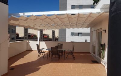Toldo plano doble terraza 125×125 de 6,75m x 5,50m en Castellón